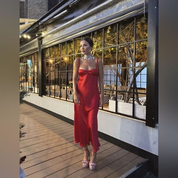 ZARA NWT WOMAN SS24 SATIN MIDI SLIP DRESS RED | 2340/371 - Picture 7 of 16